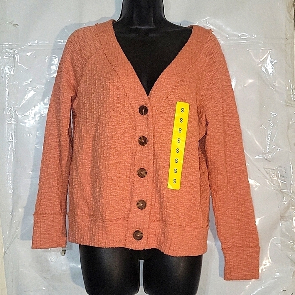 TURO by Vince Camuto Cardigan NEW‎ Button Front Textured S Salmon Lightweight